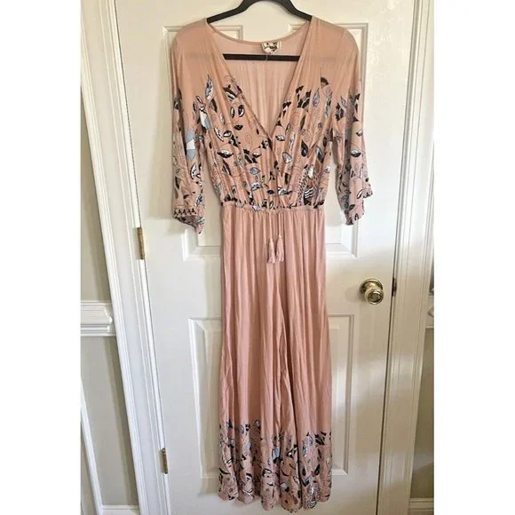 Jaase Wide Leg Floral Jumpsuit Anthropologie Size Small Pink Blue Bohemian - Picture 10 of 13